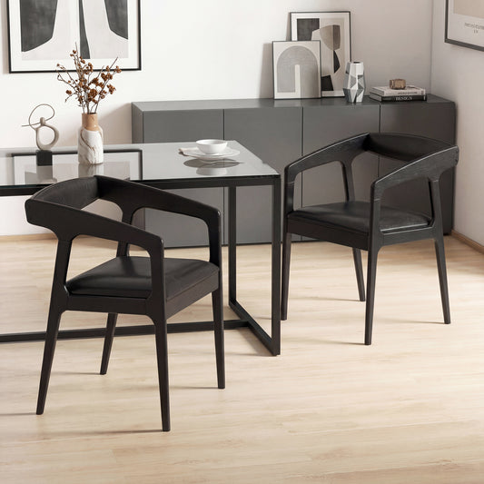 Set of 2 Upholstered Armchairs, Cozy Backrest, Black Dining Chairs Black at Gallery Canada