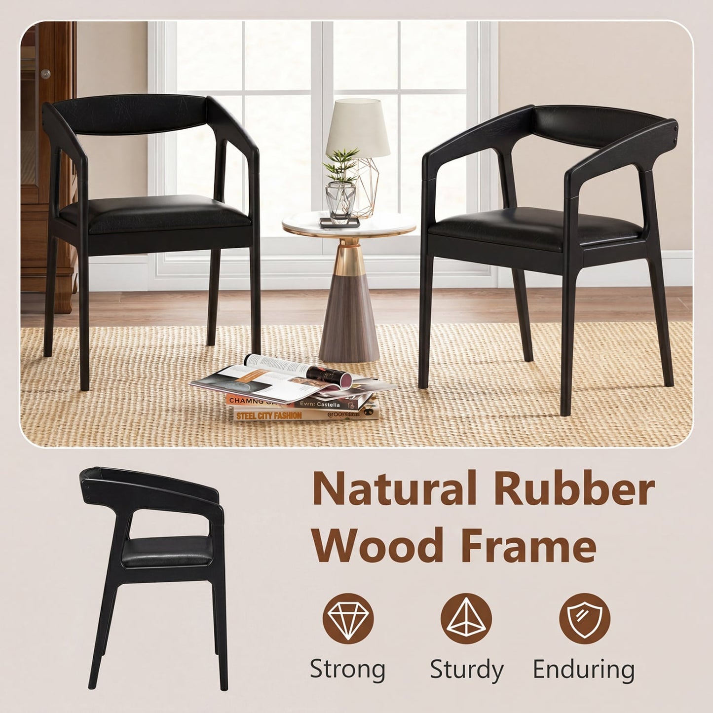Set of 2 Upholstered Armchairs, Cozy Backrest, Black Dining Chairs at Gallery Canada