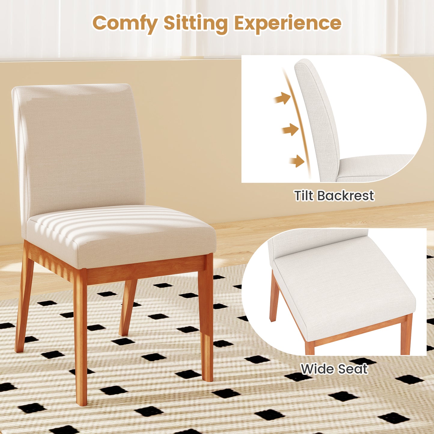 Upholstered Dining Chairs, Set of 2, Kitchen Armless Side Chairs, Beige Dining Chairs at Gallery Canada