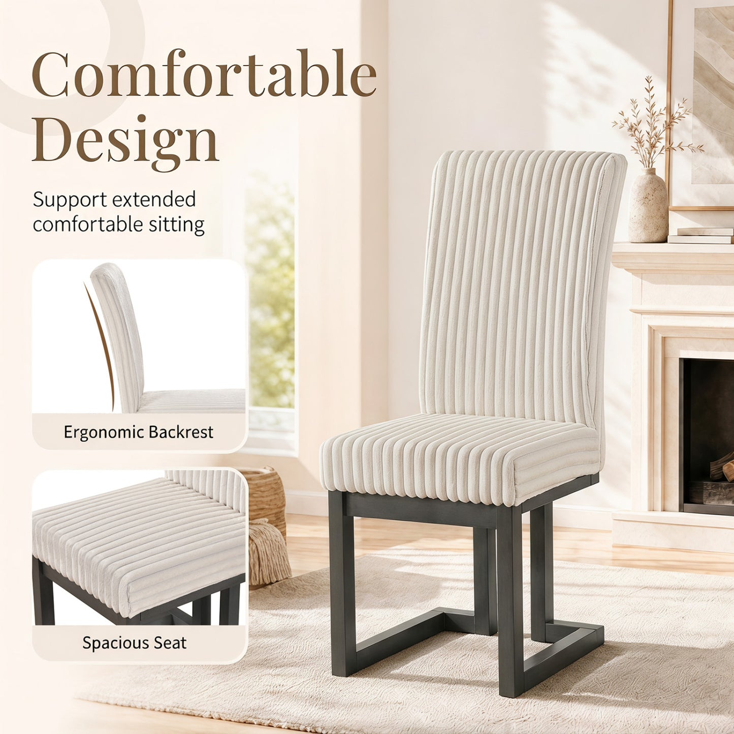 Upholstered Dining Chairs Set of 4, Rubber Wood Legs, Beige