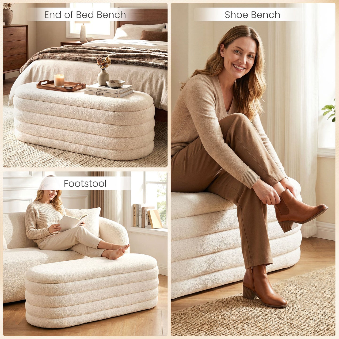 Upholstered Fabric Storage Ottoman Bench, White Shoe Racks & Storage Benches at Gallery Canada