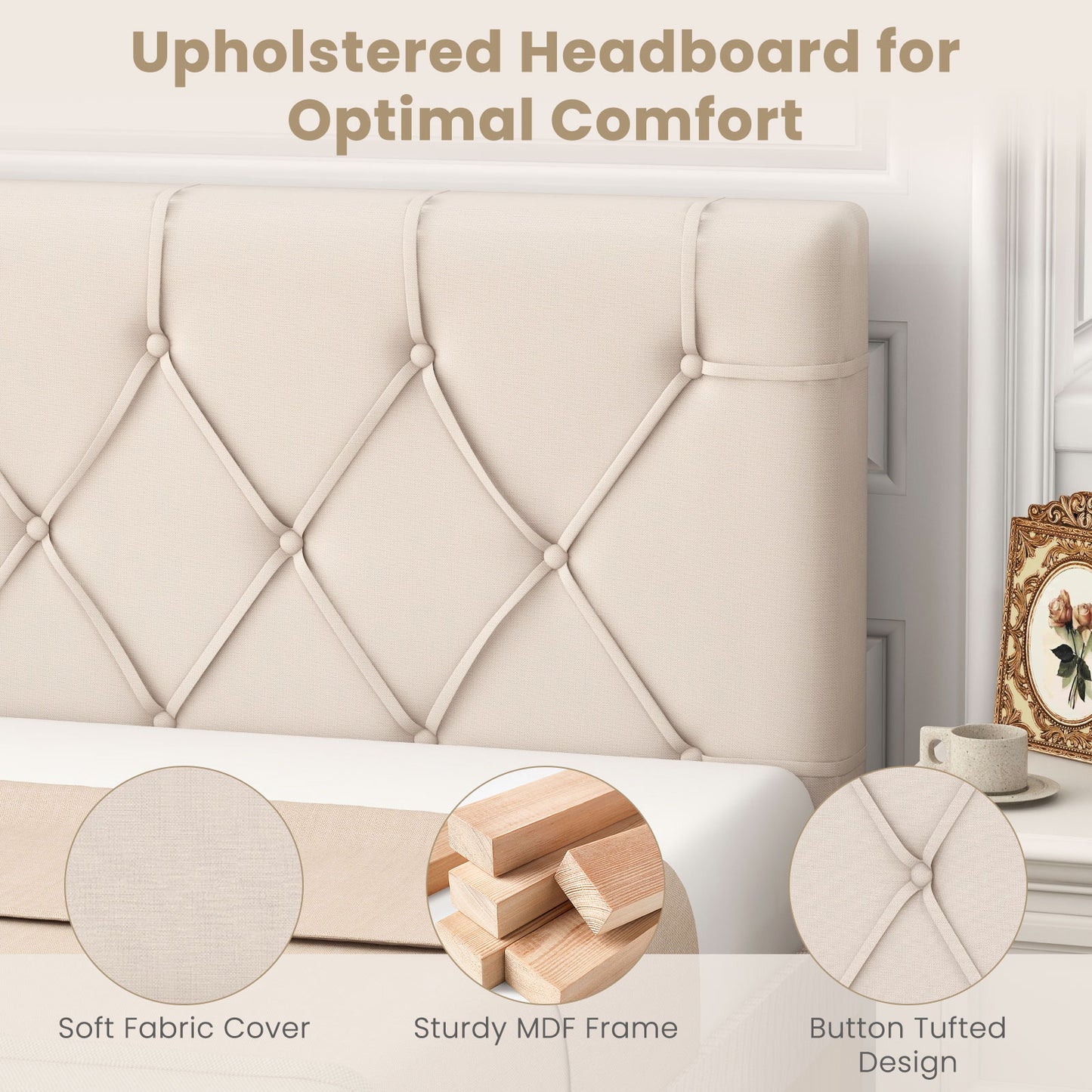 Upholstered Headboard, Twin Size, Fabric, Beige Bedding at Gallery Canada