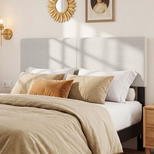Upholstered Headboard Queen, Full Size, Quilted Linen, Beige Headboards Beige at Gallery Canada