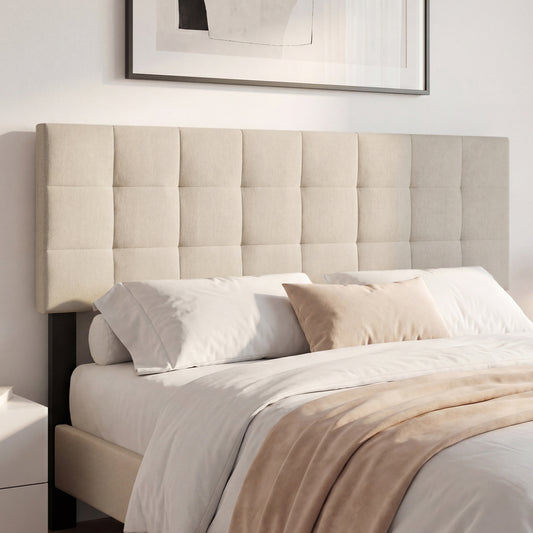 Quilted Grid Linen Headboard, Queen/Full, Beige Headboards Beige at Gallery Canada