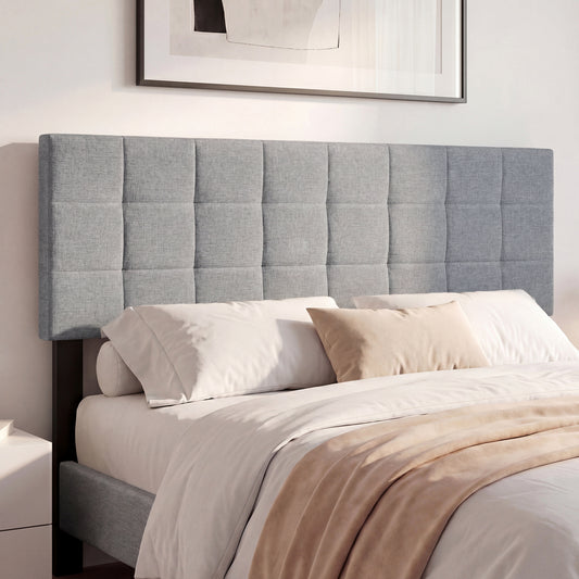 Upholstered Headboard, Queen/Full, Quilted Grid Linen, Gray Headboards Gray at Gallery Canada