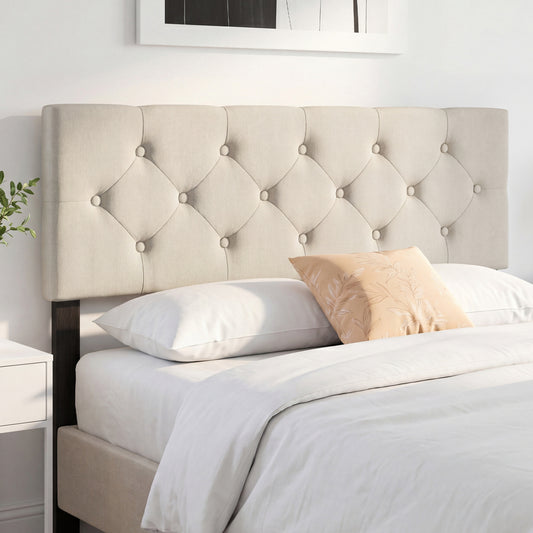 Queen/Full Tufted Linen Upholstered Headboard, Beige Headboards Beige at Gallery Canada