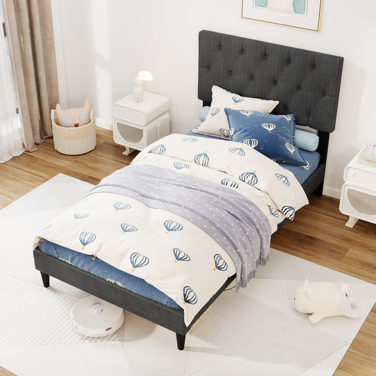 Upholstered Platform Bed, Tufted Headboard, Wooden Slats, Twin Size, Gray Simple Bed Frame Options at Gallery Canada