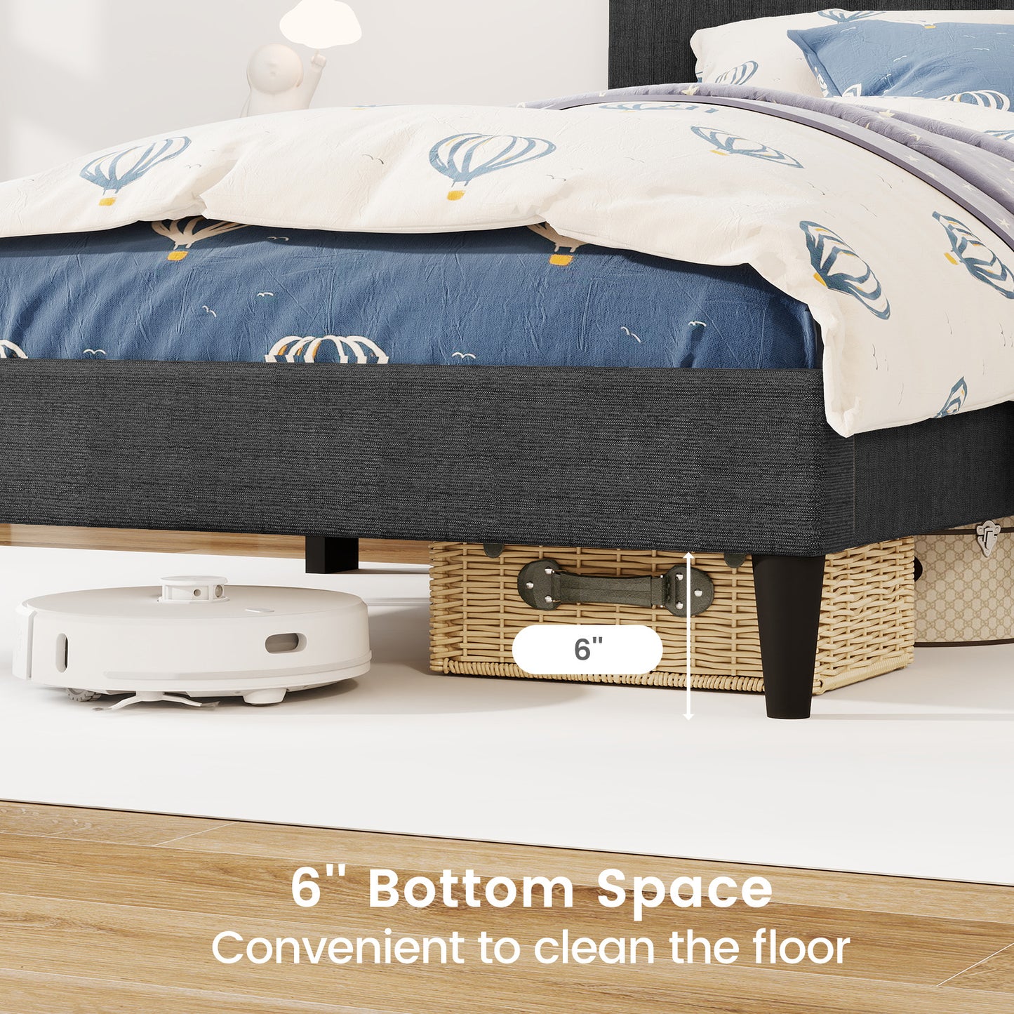 Lit à Plateforme Capitonné, Tête de Lit Capitonnée, Lattes en Bois, Taille Jumeau, Gris