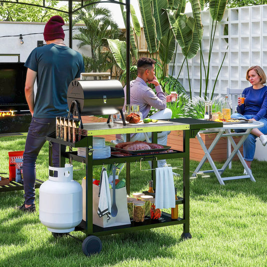3-Shelf Outdoor Grill Cart, Foldable Side Table, Stainless Steel Top Outdoor Grill Carts Black, Silver at Gallery Canada