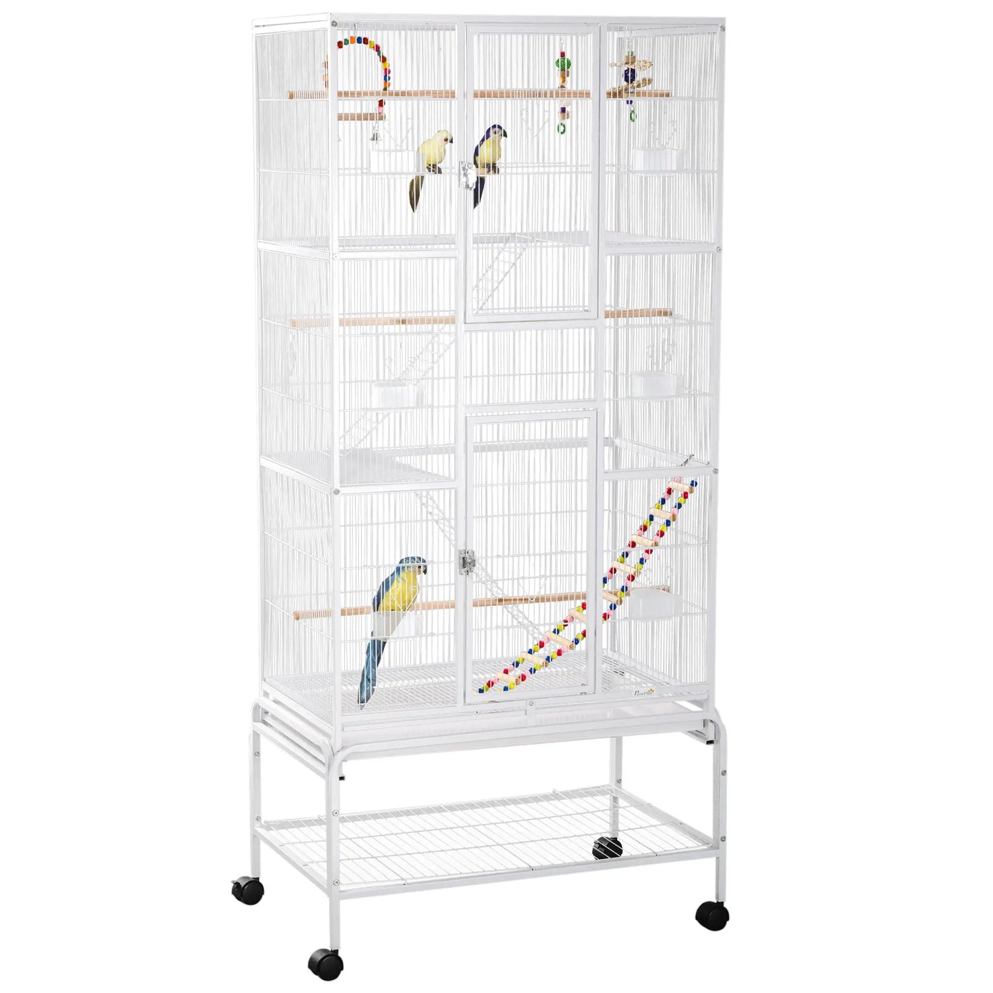 71" Bird Cage With Wheels, Perches, Ramp, Storage Shelf, Toys, White Bird Cages at Gallery Canada