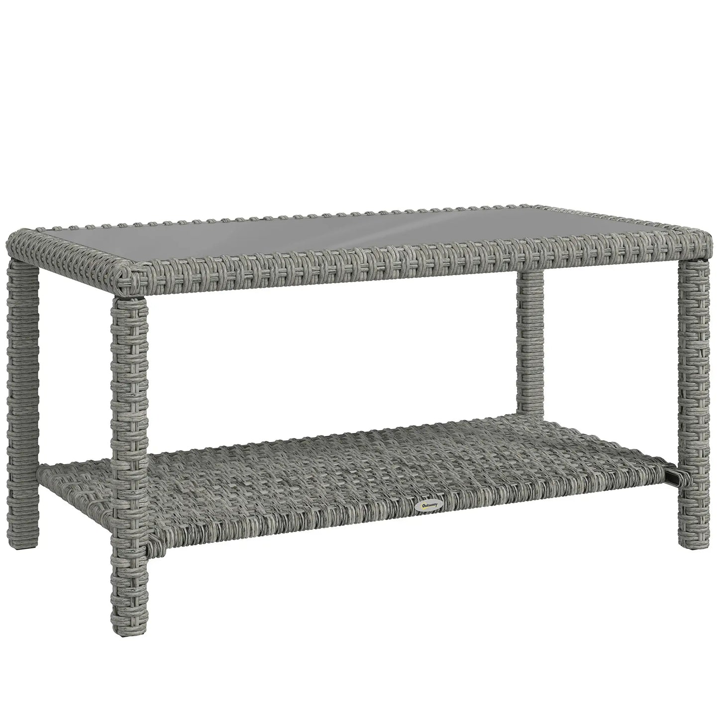 35" Outdoor Wicker Coffee Table, Glass Top, Storage Shelf, Dark Grey Coffee Tables at Gallery Canada