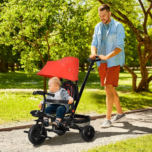 Toddler Tricycle, 4 in 1 Kids Trike, Adjustable Seat, Push Bike, Red Tricycles for Kids Red, Black at Gallery Canada