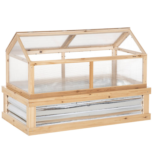 Raised Garden Flower Bed Kit with Greenhouse, Wooden Cold Frame Planter, 48" x 24" x 32", Natural - Gallery Canada