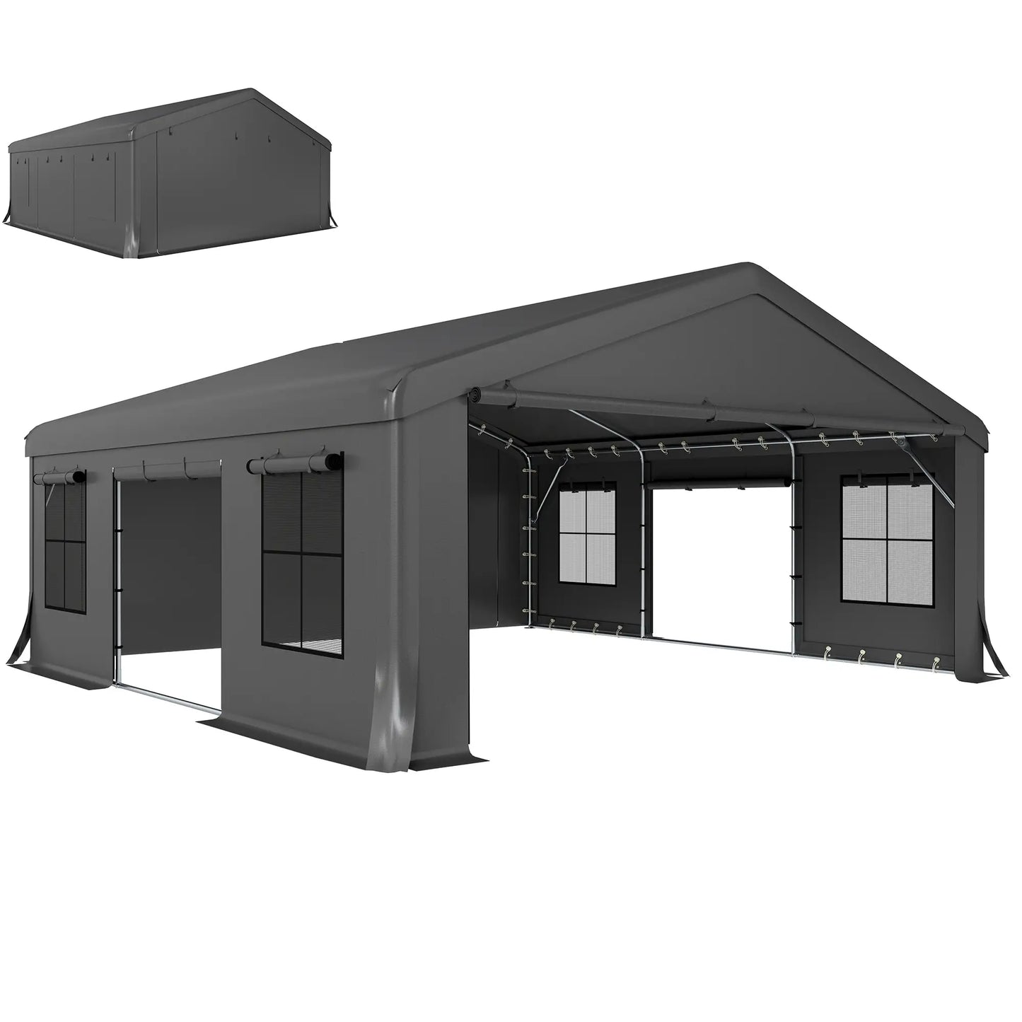 20' x 20' Heavy Duty Carport, Portable Garage Canopy Tent, Dark Grey Car Shelters at Gallery Canada