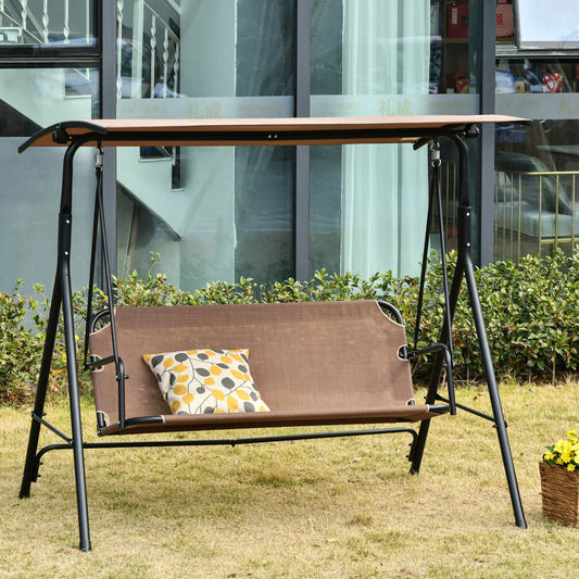 2-Person Porch Swing Chair With Canopy, Brown