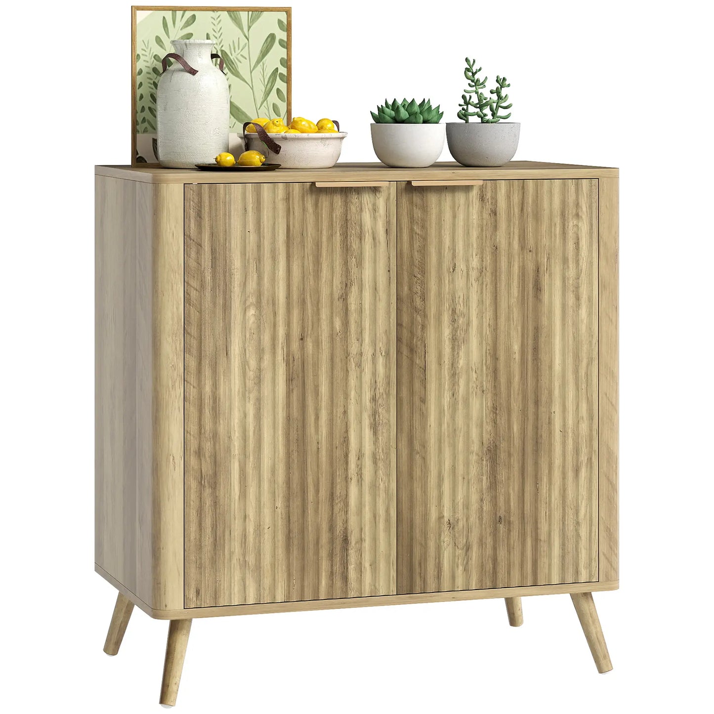 55" Buffet Cabinet, Modern Sideboard, 2 Fluted Doors, Adjustable Shelf, White Storage Cabinets at Gallery Canada