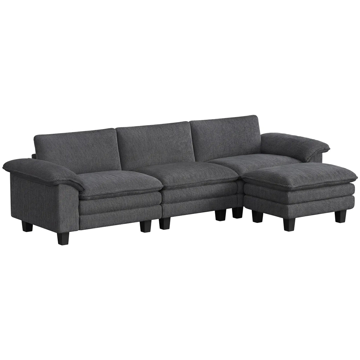 L-Shaped Sectional Sofa, Movable Ottoman, Pillow-Top Armrests, Dark Grey 3-Seater Sofas at Gallery Canada