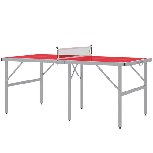 Portable Ping Pong Table Set, Table Tennis Table w/ Net, 2 Paddles, 3 Balls for Outdoor and Indoor, Easy Assembly, Red