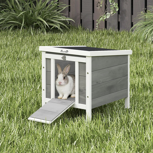 Wooden Rabbit Hutch, Bunny Cage, Outdoor Cat House, 20"x16.5"x17", Grey Rabbit Hutch Grey at Gallery Canada