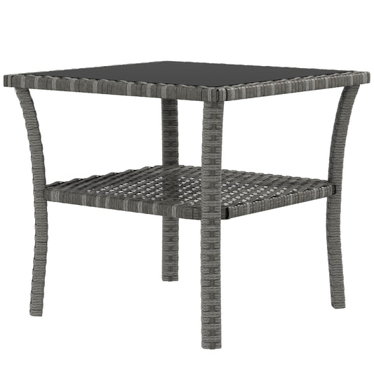 20" Patio Wicker Coffee Table, Outdoor PE Rattan Two-tier Side Table with Glass Top, for Patio, Garden, Balcony, Mixed Grey - Gallery Canada