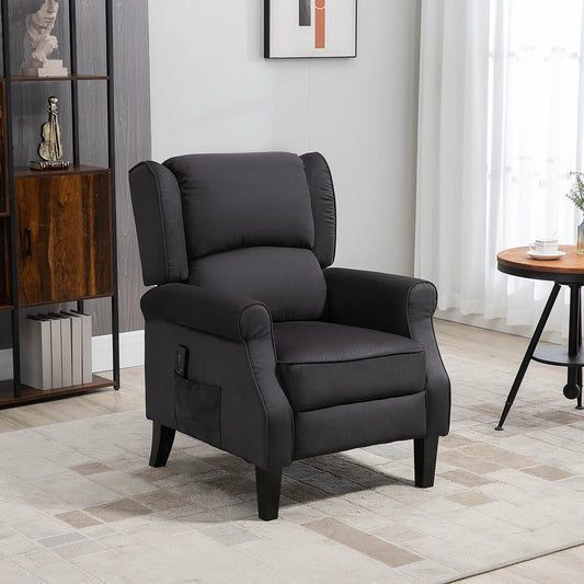 Massage Recliner Chair, Suede Wingback with Footrest, Wood Legs, Remote, Black Single Sofas Black at Gallery Canada