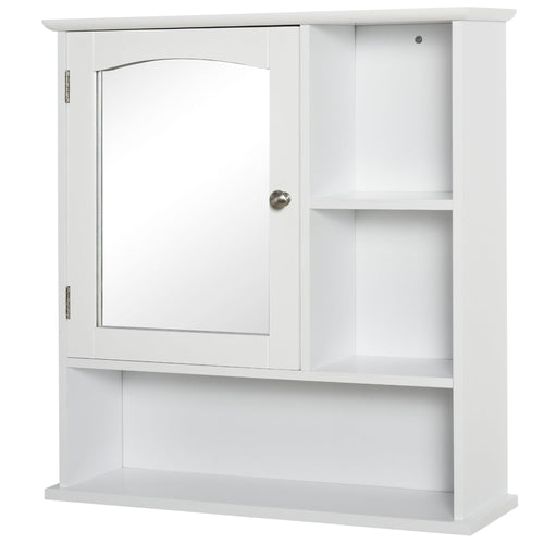 Wall-Mounted Medicine Cabinet, Bathroom Mirror Cabinet with Doors and Storage Shelves, White