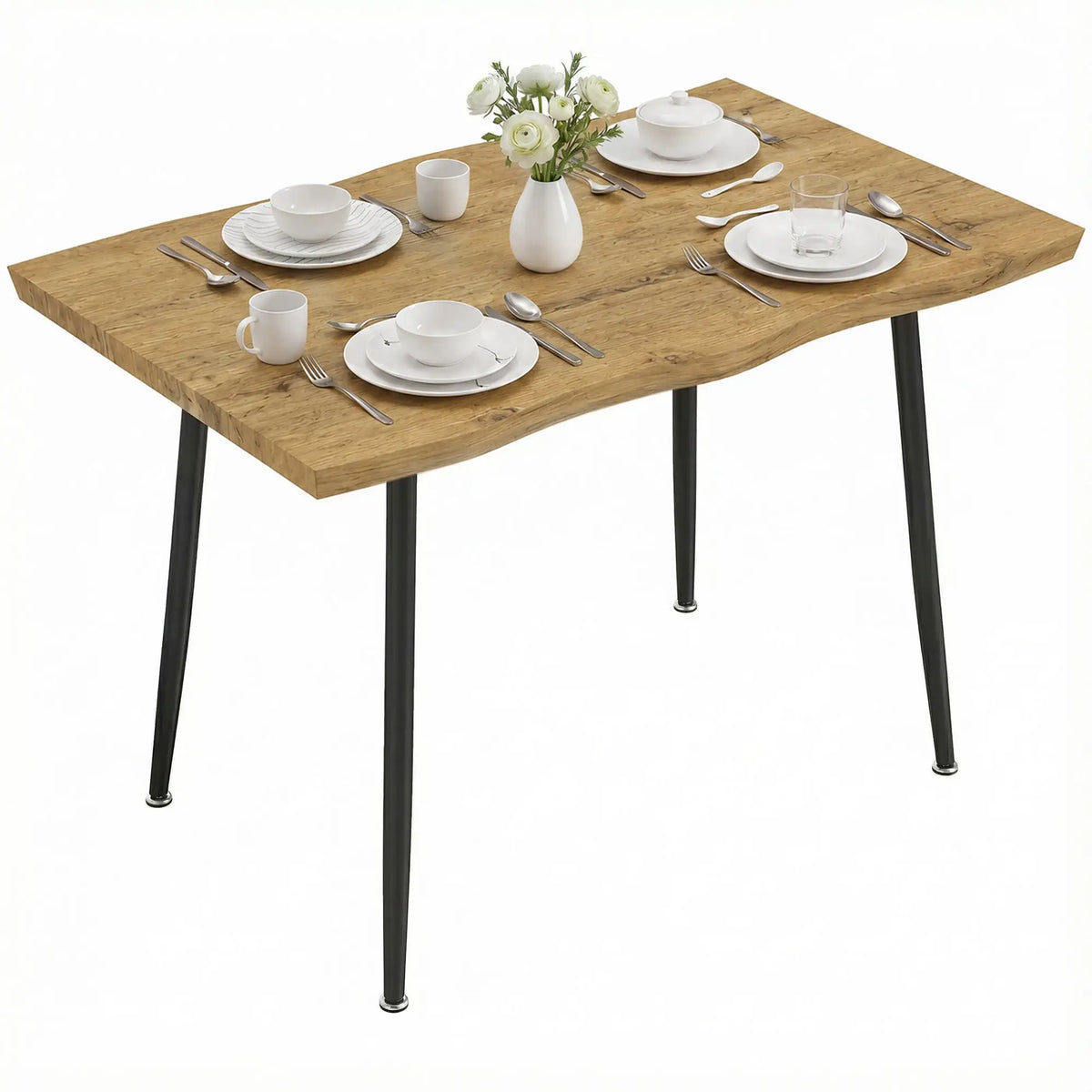 Table à manger nordique moderne 4 places, chêne noir 43,3" x 27,6" x 29,5", Noir