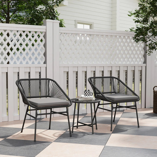 3 Piece Bistro Set, Wicker Patio Furniture, Glass Top Table, Black Bistro Sets Black, Grey at Gallery Canada