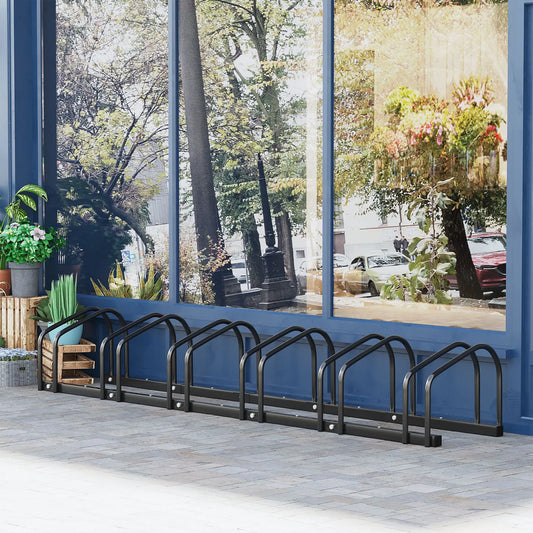 6-Bike Bicycle Floor Parking Rack, Cycling Storage Stand, Black Bike Parking Stands Black at Gallery Canada