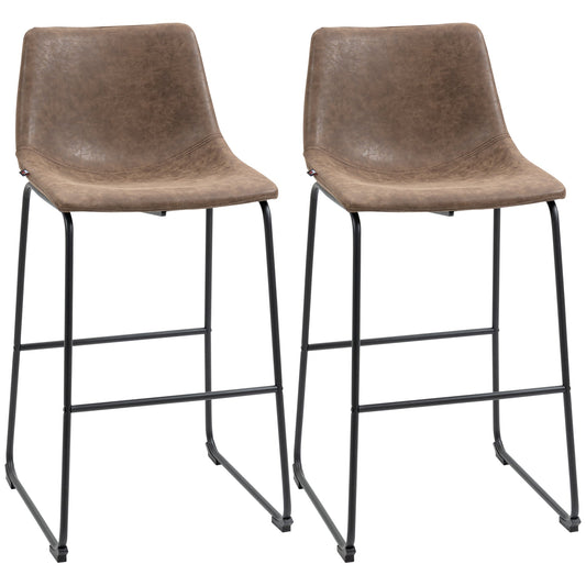 Bar Height Bar Stools Set of 2, Vintage PU Leather Bar Chairs, Kitchen Stools with Footrest for Home Bar, Tan Brown at Gallery Canada