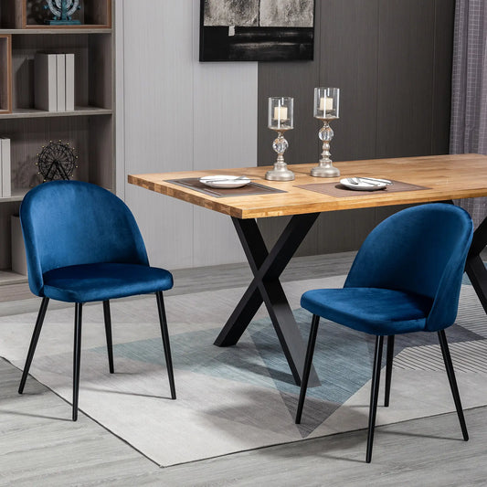 Set of 2 Mid-Back Dining Chairs, Velvet Upholstery, Dark Blue Bar Stools Dark Blue at Gallery Canada