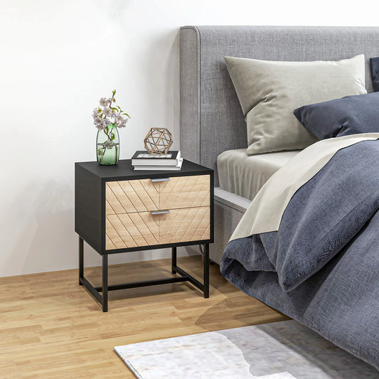 Modern Bedside Table, 2 Drawers, Steel Frame, Oak, Black Bedside Tables Black, Oak at Gallery Canada