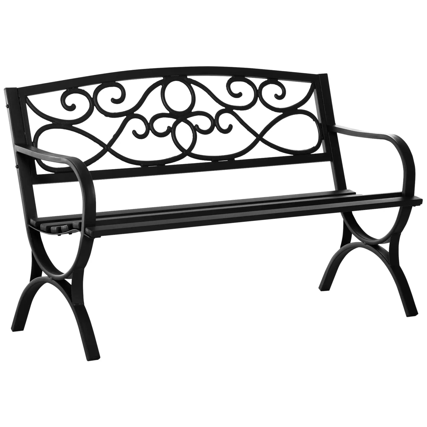 50" 2-Seater Outdoor Garden Bench, Antique Loveseat with Armrest, Steel/Black, Black Outdoor Benches at Gallery Canada