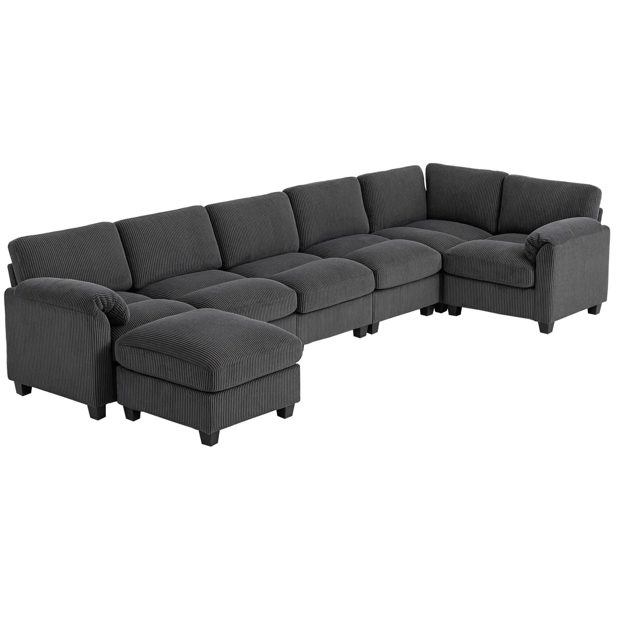Modular Sectional Sofa, Oversized U-Shaped, Spring Cushion, Corduroy, Charcoal Grey 3-Seater Sofas at Gallery Canada