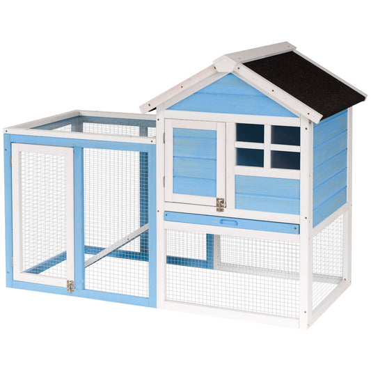 48" Wooden Rabbit Hutch With Slant Roof and Run, Light Blue - Gallery Canada