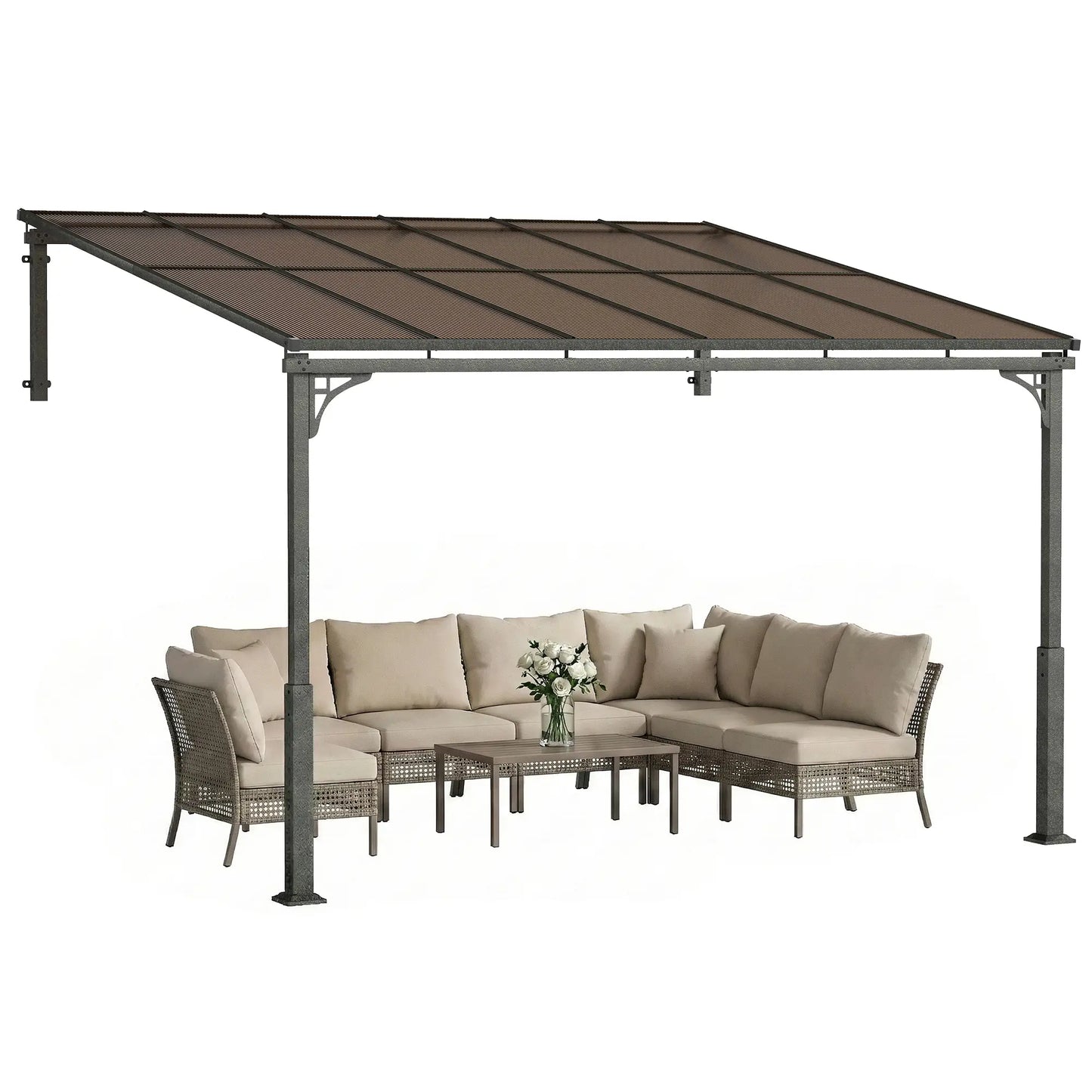 11' x 10' Outdoor Pergola, Wall Mounted Hardtop Gazebo, Polycarbonate Roof Pergolas at Gallery Canada