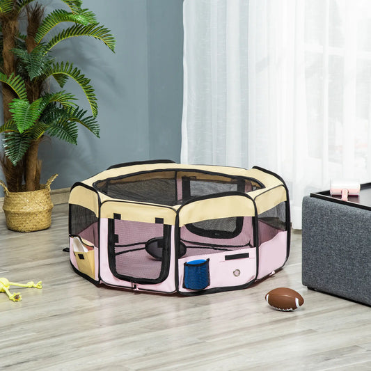 36-Inch Large Pet Playpen, Portable Dog Cat Cage, Carry Bag, Pink Houses, Kennels & Pens Pink & Beige at Gallery Canada