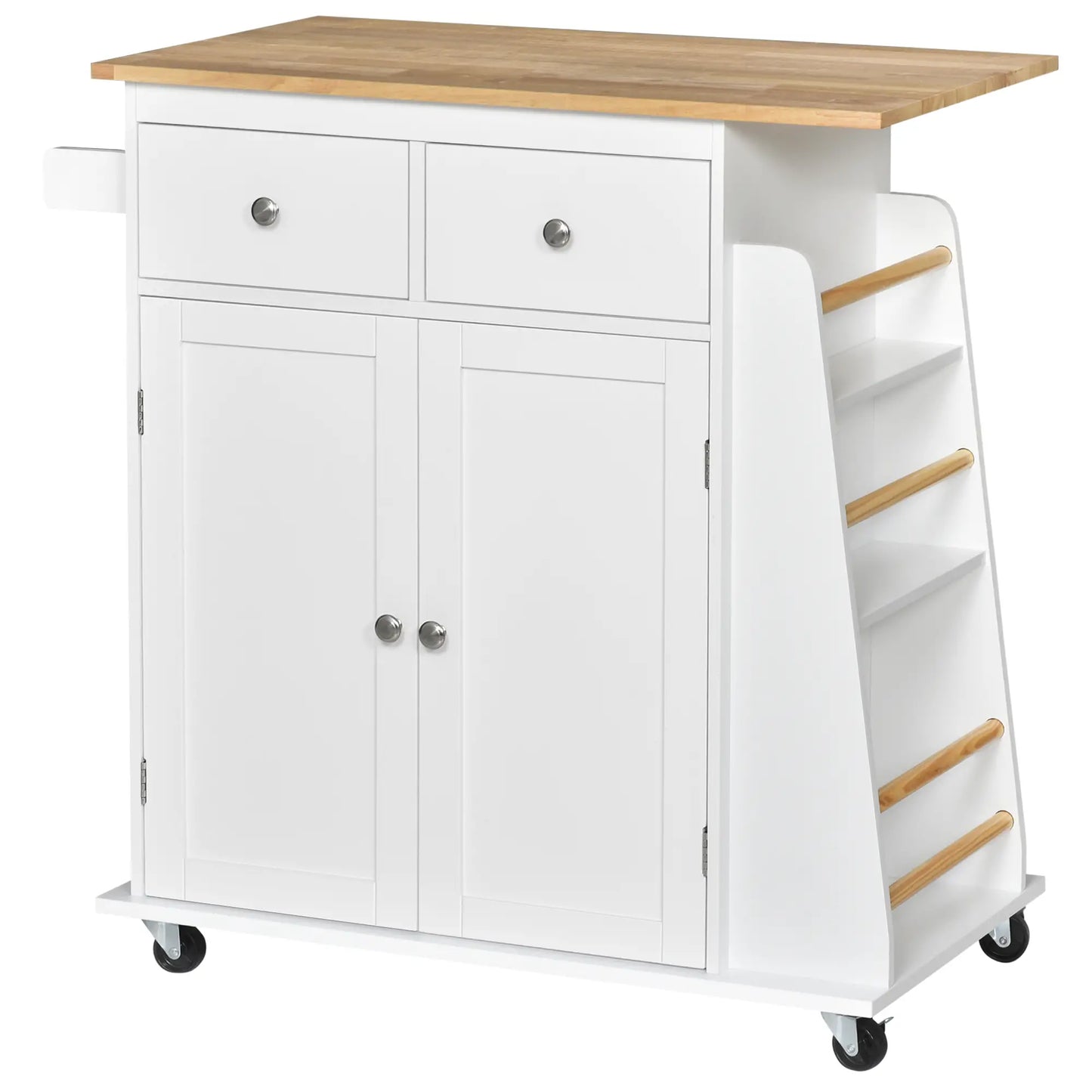 Rolling Kitchen Island Cart, Rubber Wood Top, 3-Tier Spice Rack, White Kitchen Islands & Kitchen Carts at Gallery Canada