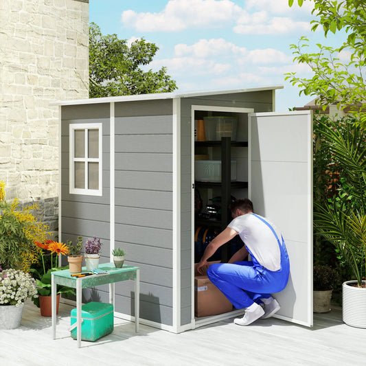 4'x5' Garden Tool Storage Shed, Lean to, Window, Vent, Plastic Roof, Grey Sheds Grey at Gallery Canada
