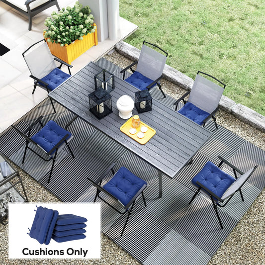 6-Piece Outdoor Patio Chair Cushions, Button Tufted, Dark Blue