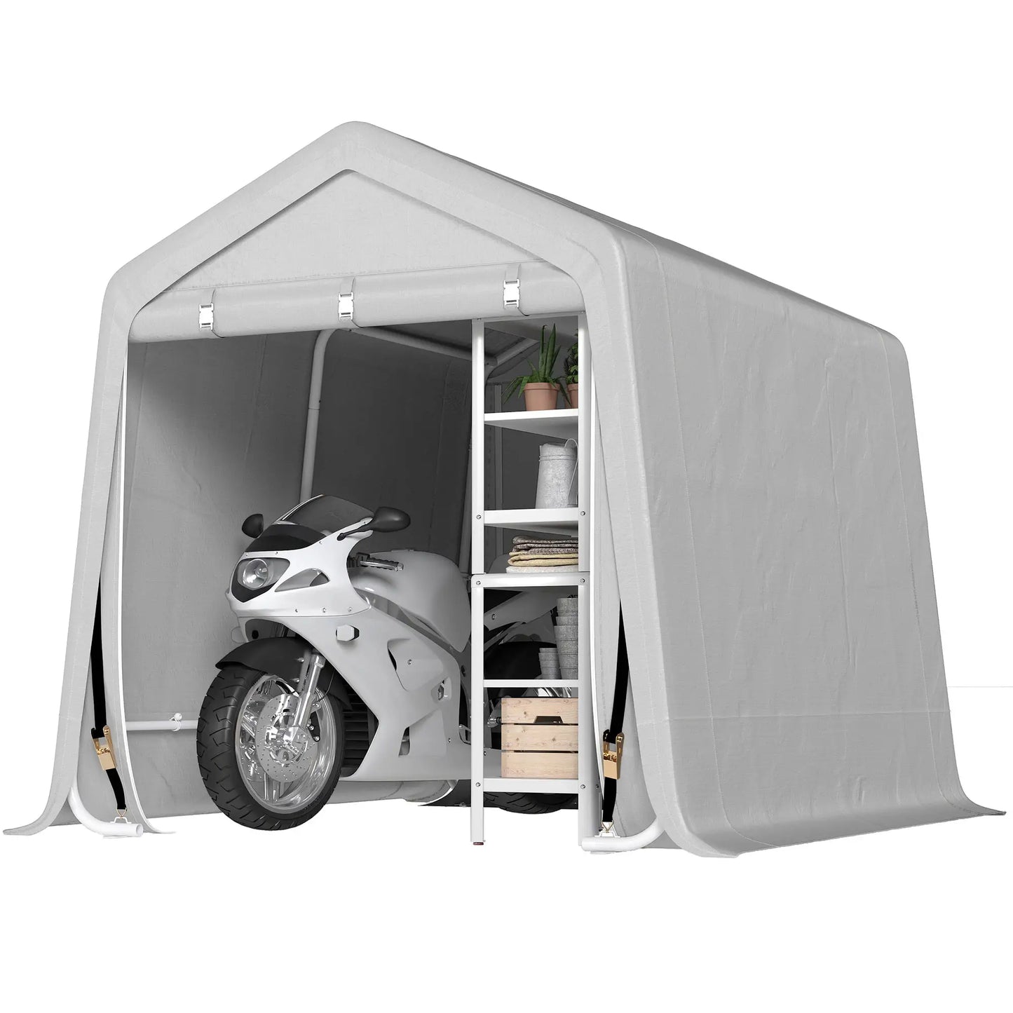 9.2' x 7.9' Garden Storage Tent, Metal Frame, Double Zipper Doors, Light Grey Portable Shed at Gallery Canada