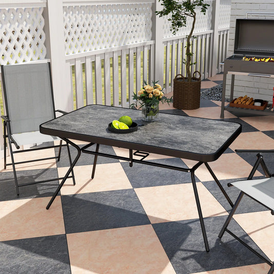 Rectangle Outdoor Dining Table for 6, 1.7" Umbrella Hole, 55" x 31.5" x 28" Patio Dinning Tables Grey, Black at Gallery Canada