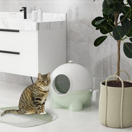 Enclosed Cat Litter Box, Large with Lid, Scoop, Leaking Sand Pedal, Light Green Cat Litter Box Enclosures Light Green, White at Gallery Canada