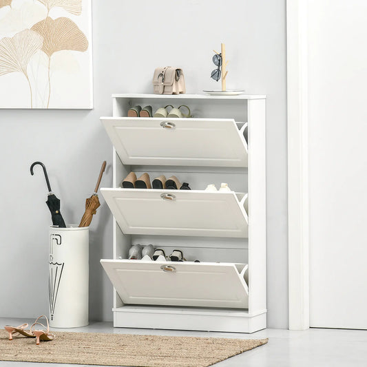 Shoe Cabinet, 3 Flip Drawers, Narrow, Holds 12 Pairs, White Shoe Storage Cabinets & Racks White at Gallery Canada