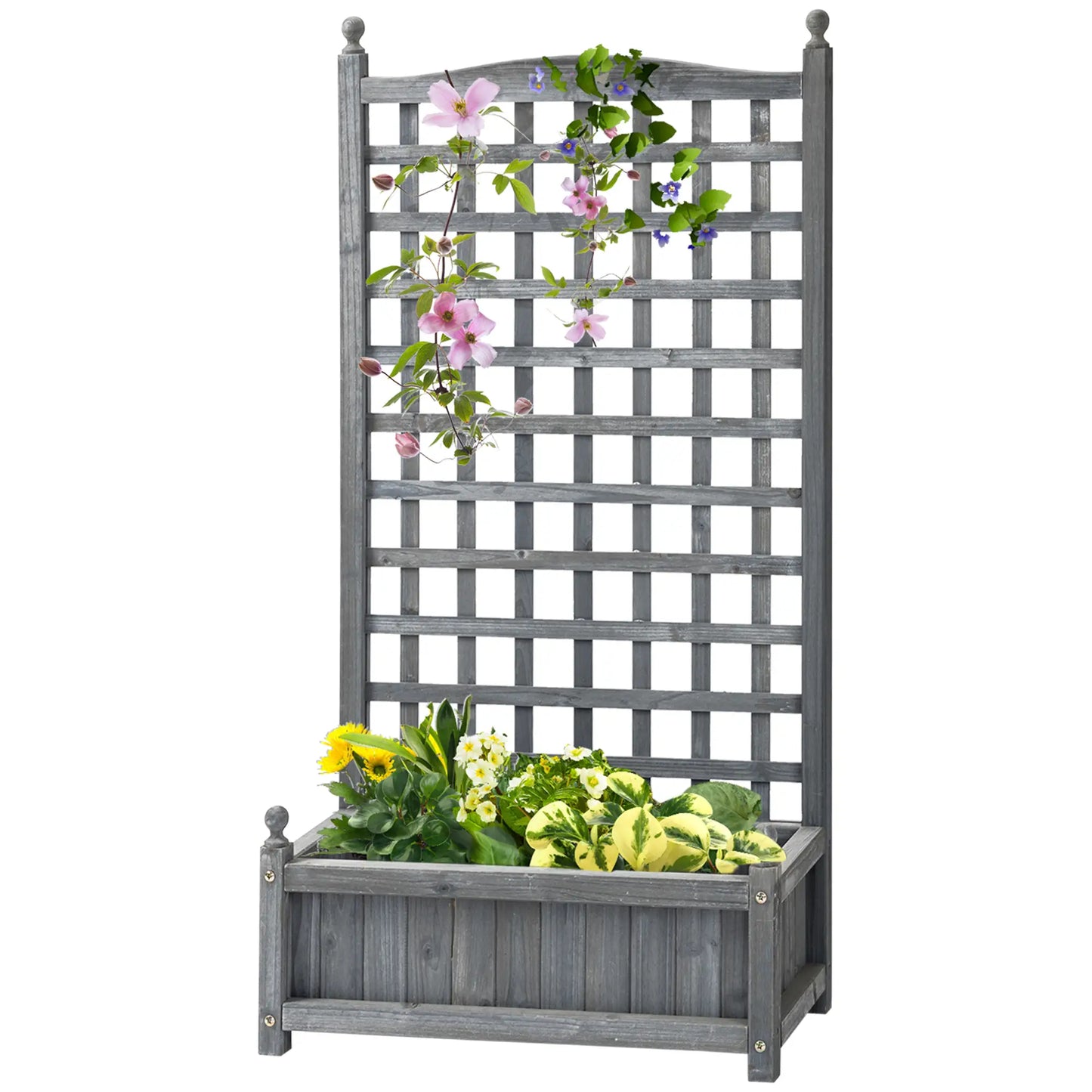 Raised Garden Bed with Trellis, Wood Planter Box, 25.2" x 11" x 47.2", Grey Wooden Planter Boxes at Gallery Canada