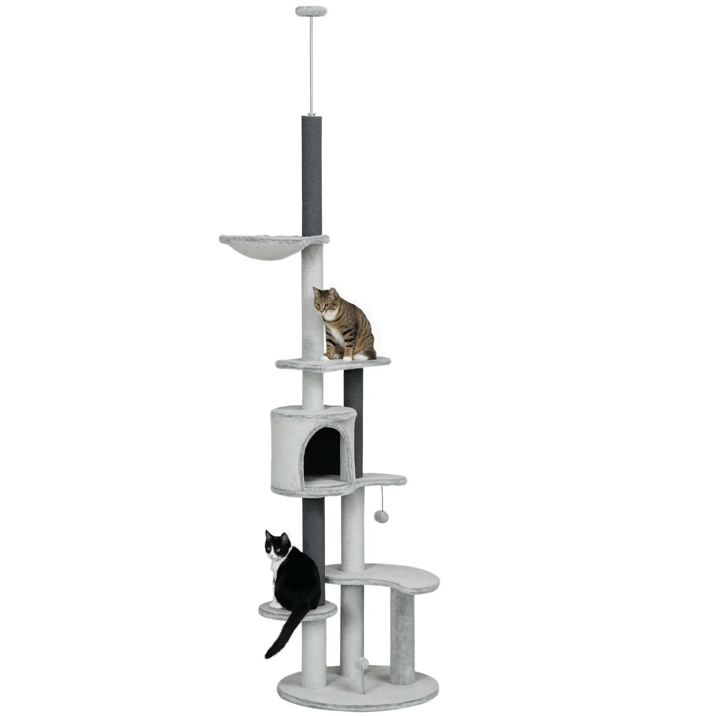 89"-100" Cat Tree, Hammock, Scratching Posts, Condo, Perches, Grey Floor to Ceiling Cat Trees at Gallery Canada
