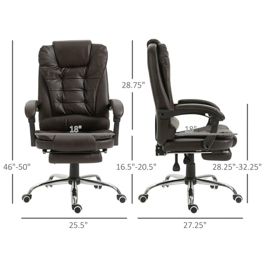 Ergonomic Executive Office Chair High Back PU Leather Reclining Chair with Retractable Footrest Lumbar Support Padded Headrest Armrest Dark Brown at Gallery Canada