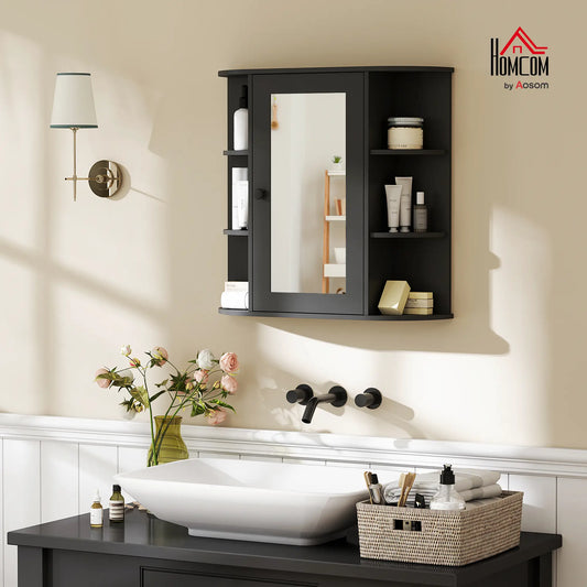 Mirrored Bathroom Wall Cabinet, Wall Mounted, With Door & Shelves, Black Mirror Medicine Cabinets Black at Gallery Canada