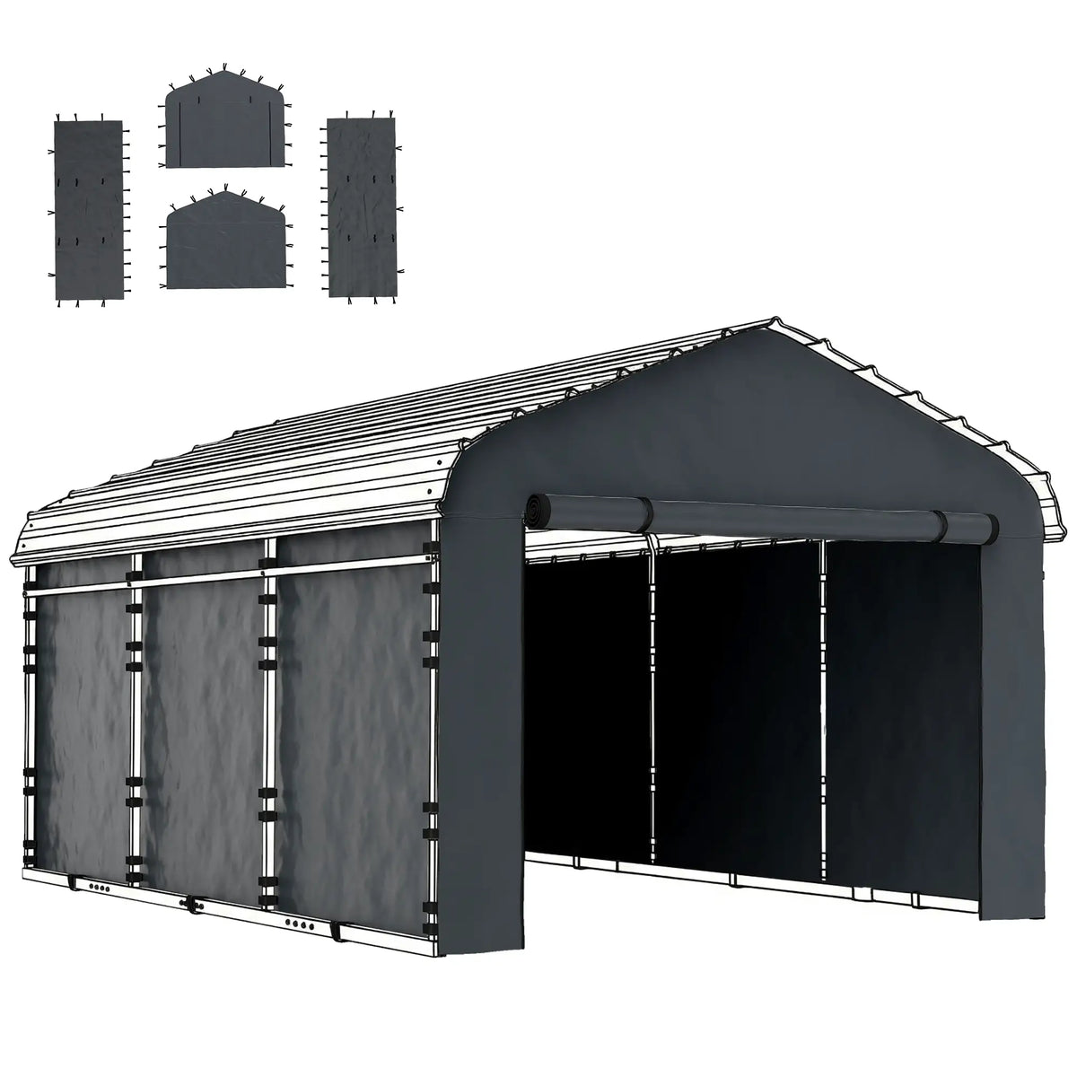 Replacement Canopy Cover Sidewalls, 12' x 20', UPF50+ Waterproof, Dark Grey Car Shelters at Gallery Canada