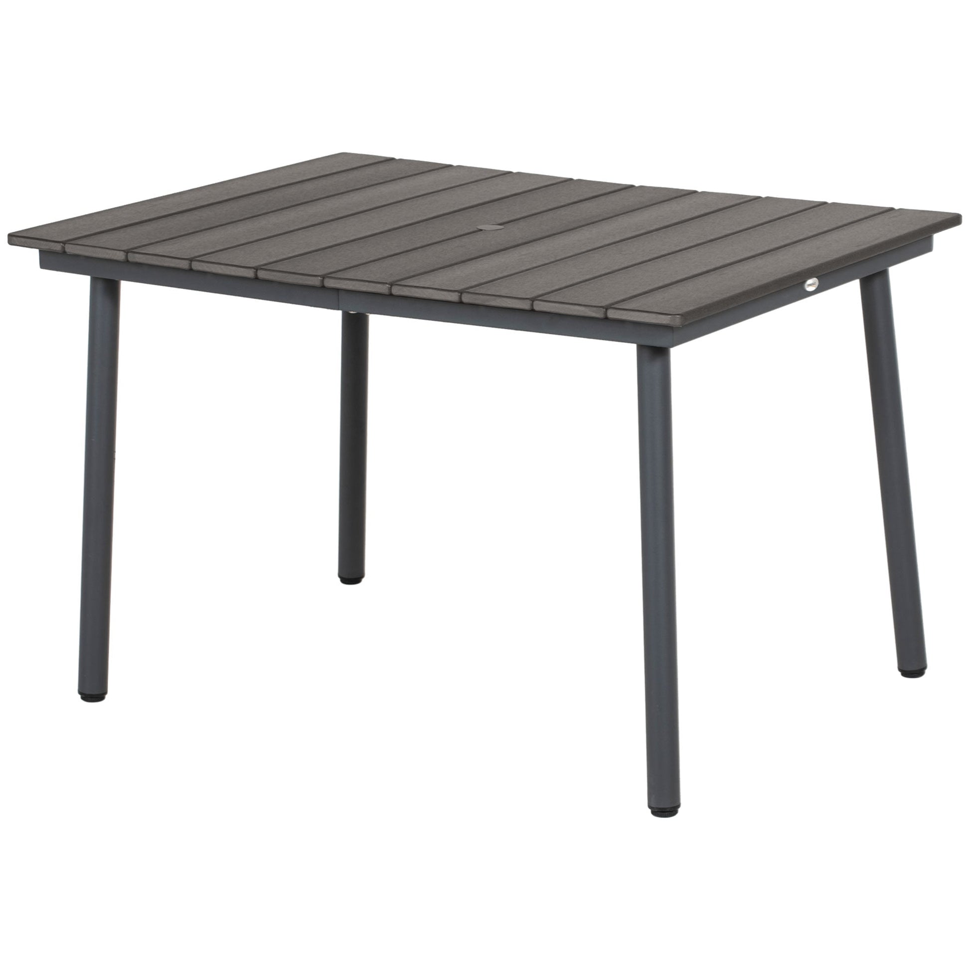 47" Outdoor Dining Table with Umbrella Hole, Aluminium Frame, HDPE Table Top, Slatted Design for Backyard, Dark Grey at Gallery Canada